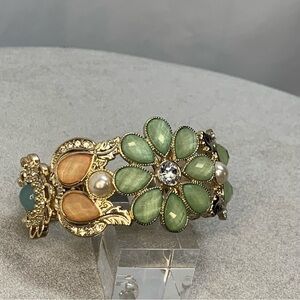 Light green peach blue floral flower clamper bracelet costume jewellery